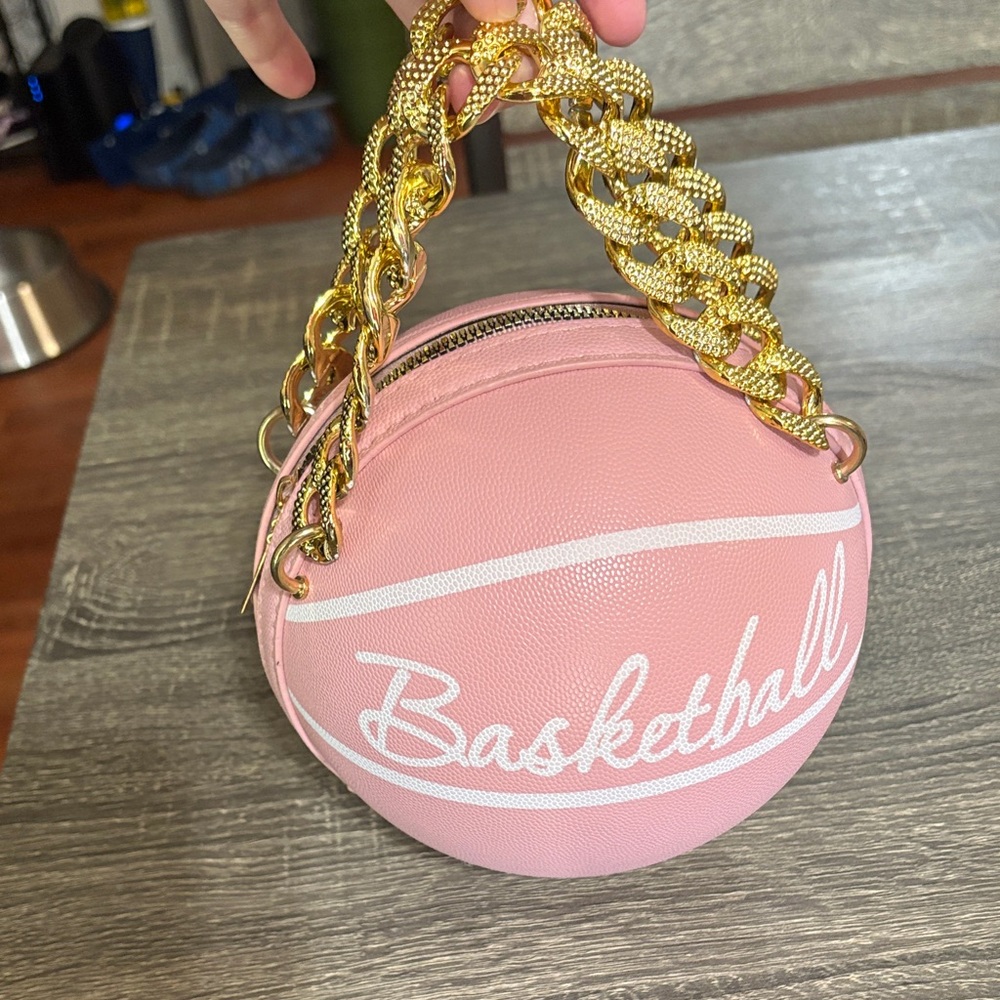Pink Basketball Women Bag with Gold Chain